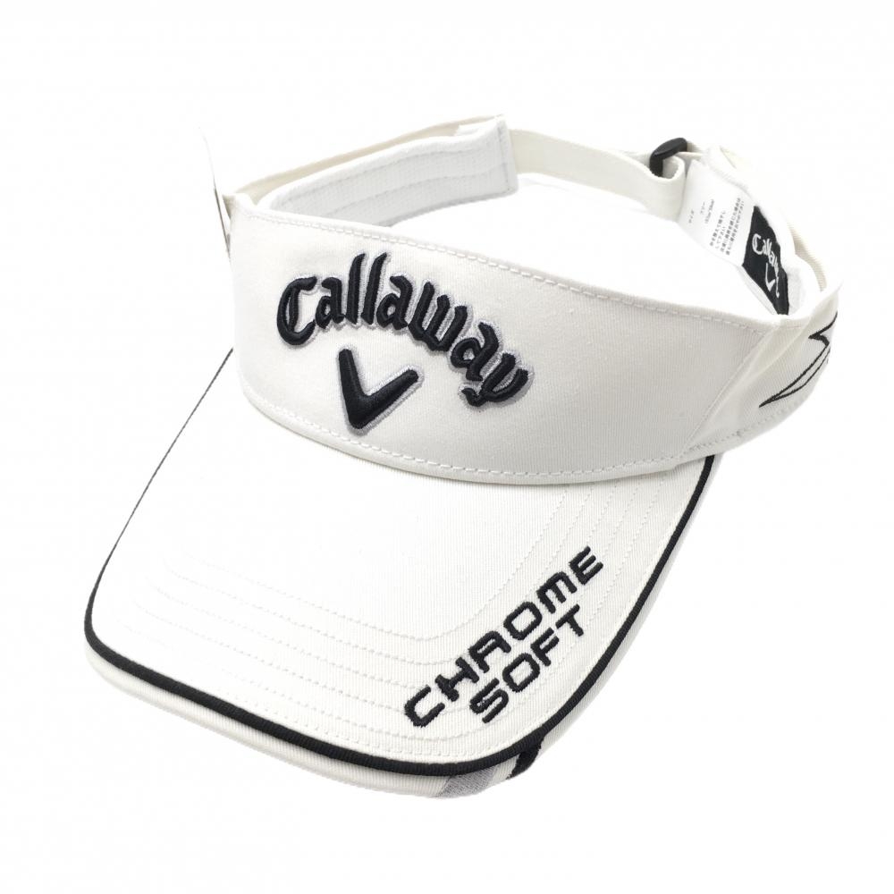 キャロウェイ サンバイザー 白×黒 立体ロゴ刺しゅう 紙タグ付 フリー(57-59cm)  ゴルフウェア Callaway