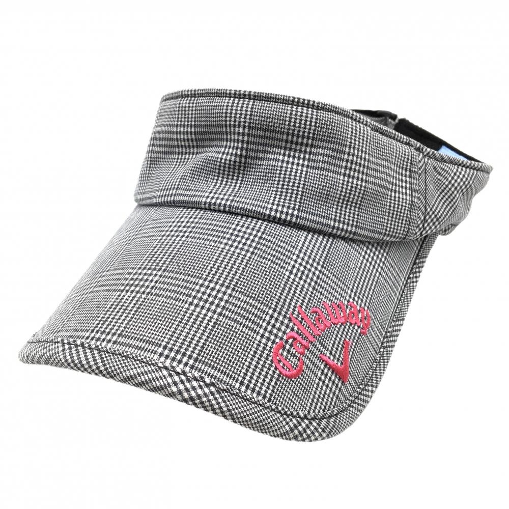 【美品】キャロウェイ サンバイザー 黒×白 チェック フリーサイズ（55-57㎝）  ゴルフウェア Callaway