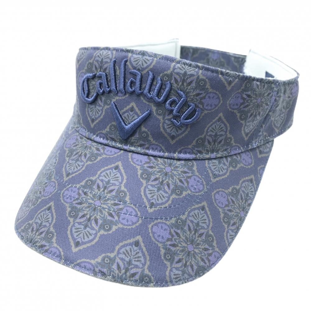 【美品】キャロウェイ サンバイザー パープル×ネイビー 総柄 ロゴ刺しゅう FR   ゴルフウェア Callaway