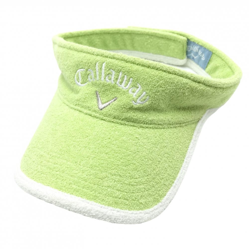 【美品】キャロウェイ サンバイザー ライトグリーン×白 パイル地 ロゴ刺しゅう   ゴルフウェア Callaway