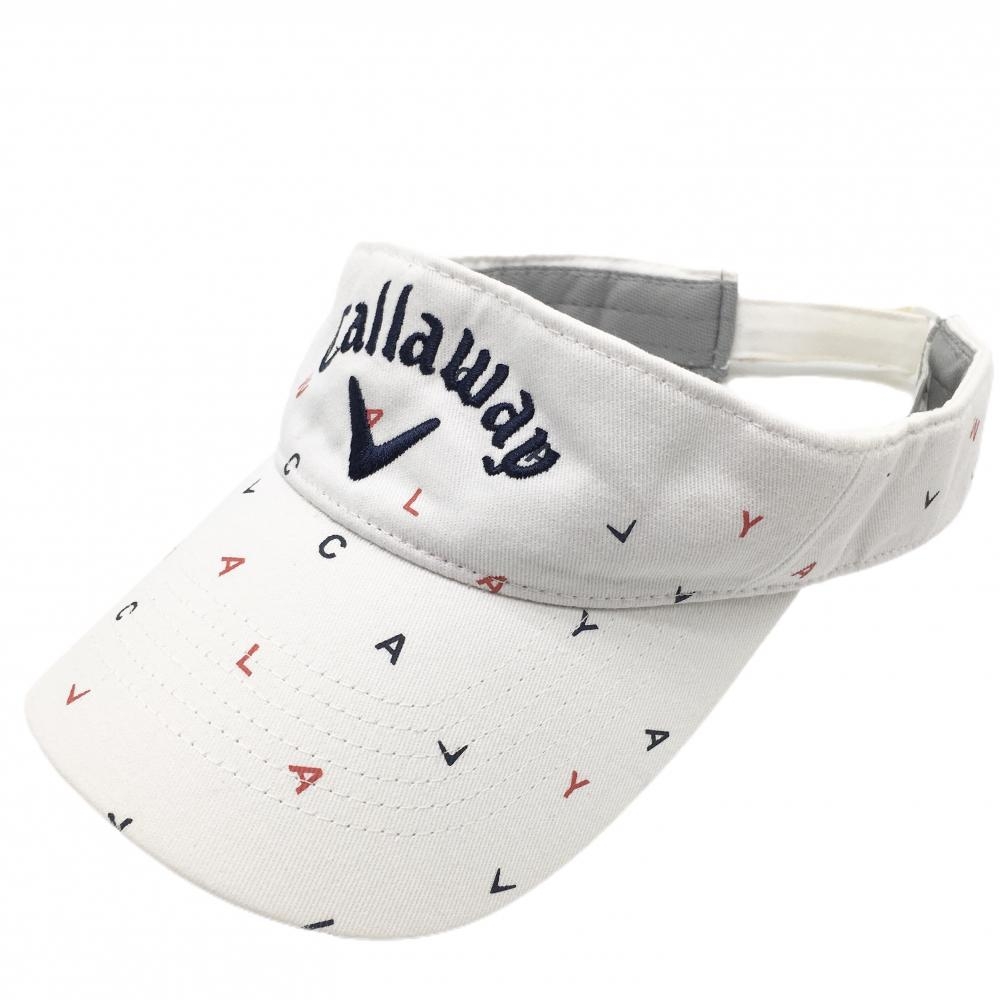 キャロウェイ サンバイザー 白×レッド×ネイビー 英字総柄 コットン100％ FR   ゴルフウェア Callaway