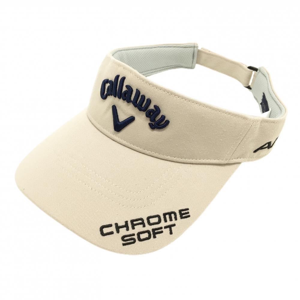 【超美品】キャロウェイ サンバイザー ベージュ系×ネイビー フロント立体ロゴ FR   ゴルフウェア Callaway