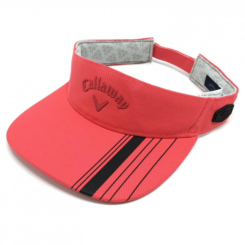 【超美品】キャロウェイ サンバイザー ピンク系×黒 フロントロゴ つばライン FR   ゴルフウェア Callaway