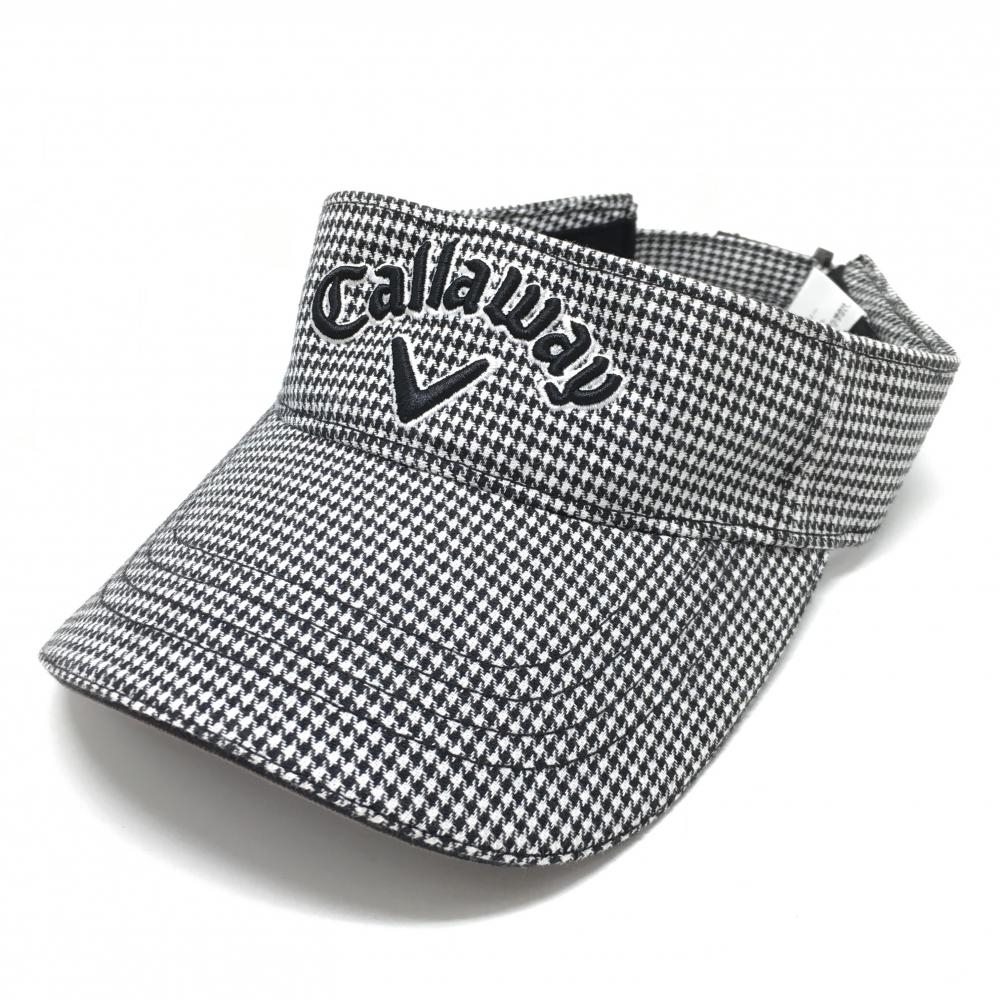 【超美品】キャロウェイ サンバイザー 黒×白 千鳥格子 ロゴ刺しゅう フリー   ゴルフウェア Callaway