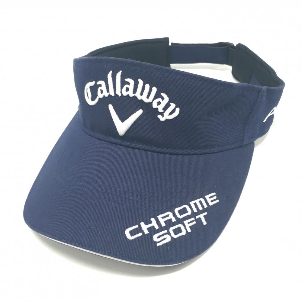 【超美品】キャロウェイ サンバイザー ネイビー×白 立体ロゴ刺しゅう  FR   ゴルフウェア Callaway