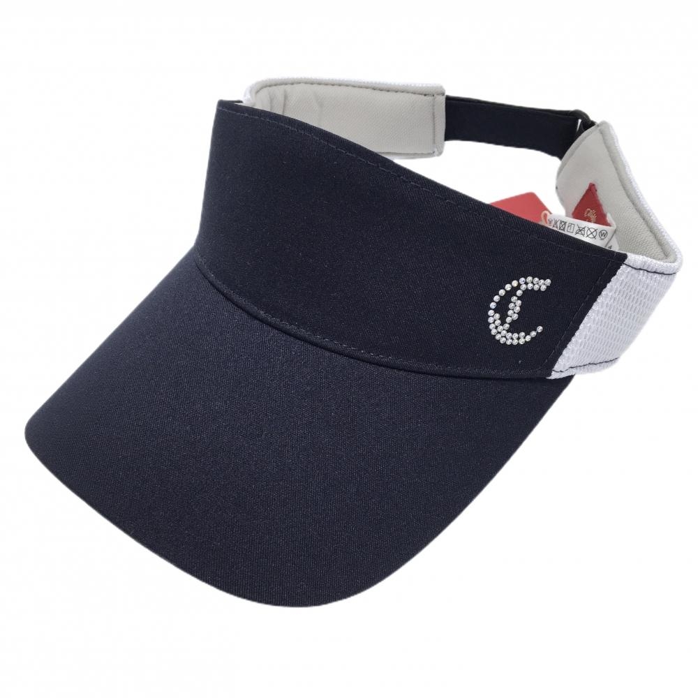 【新品】キャロウェイ レッドレーベル サンバイザー ネイビー×白 ラインストーン  FR   ゴルフウェア Callaway