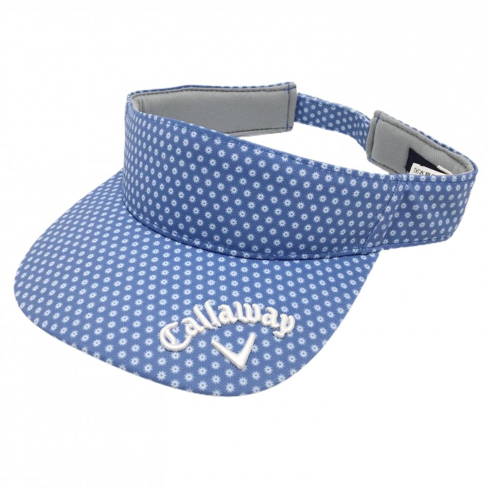【新品】キャロウェイ サンバイザー ブルー×白 総柄 ロゴ刺しゅう FR   ゴルフウェア Callaway
