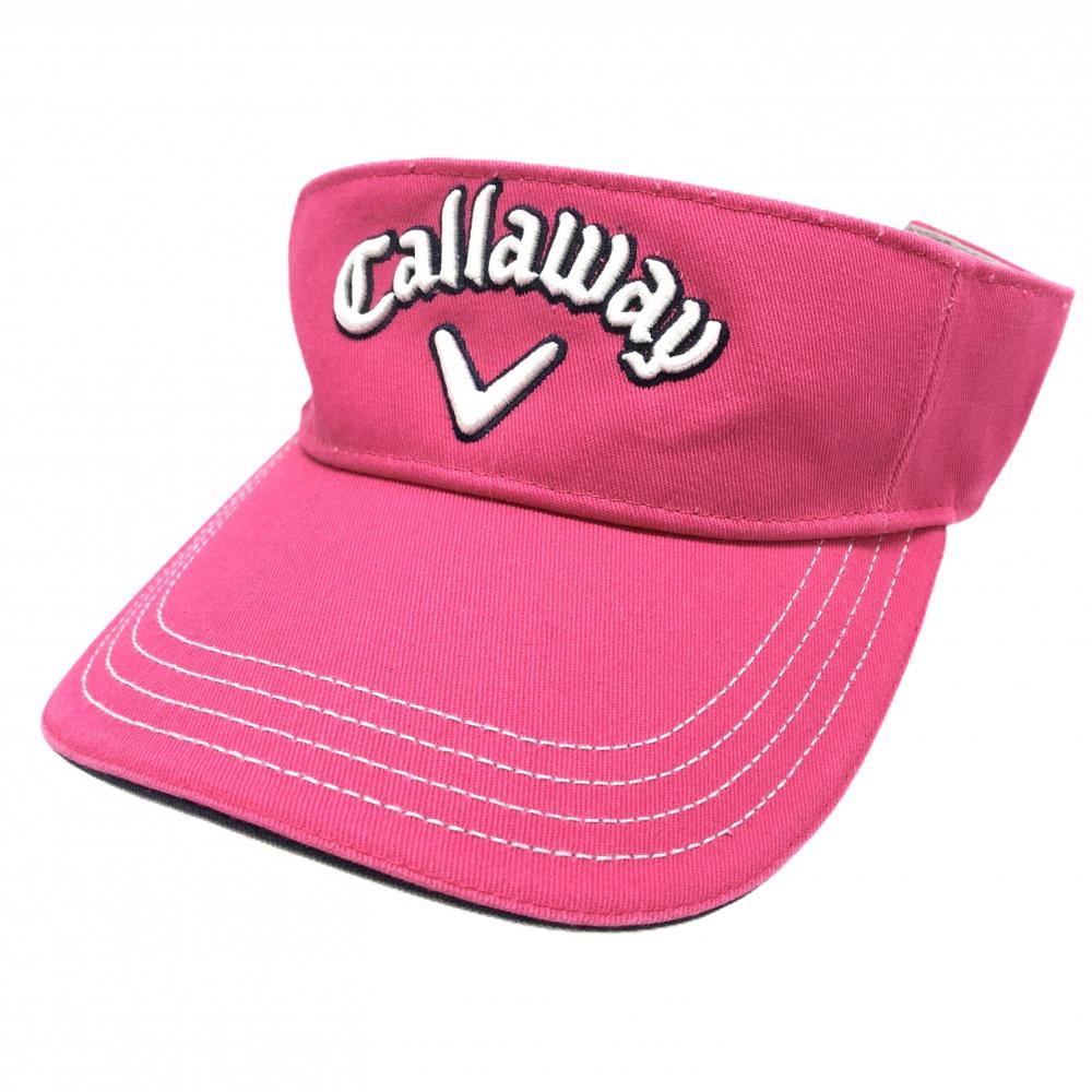 【美品】キャロウェイ サンバイザー ピンク×白 立体ロゴ刺しゅう  FR   ゴルフウェア Callaway