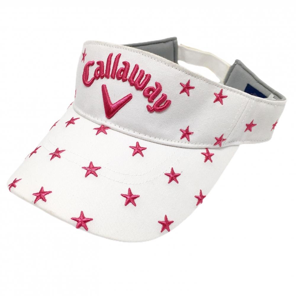 キャロウェイ サンバイザー 白×ピンク 星刺しゅう総柄 FR   ゴルフウェア Callaway