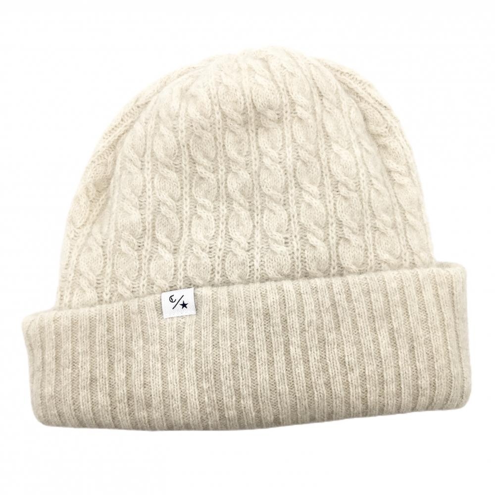 【超美品】キャロウェイ ニット帽 アイボリー ケーブル編み 羊毛混 FR   ゴルフウェア Callaway