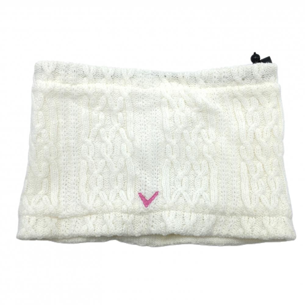 【美品】キャロウェイ ニットネックウォーマー 白 裏起毛 ドローコード FR ゴルフウェア Callaway