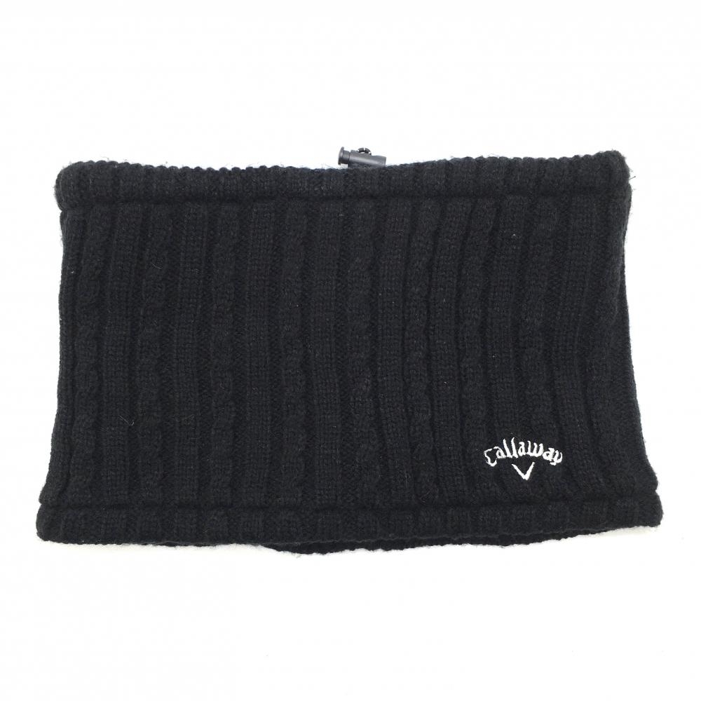 【美品】キャロウェイ ニットネックウォーマー 黒 ケーブル編み ロゴ刺しゅう 裏起毛 FR  ゴルフウェア Callaway
