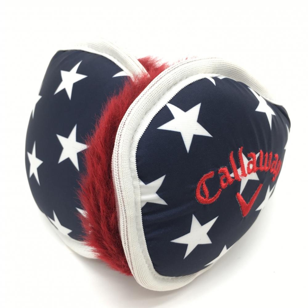 【美品】キャロウェイ イヤーマフ ネイビー×白 星柄 ファーレッドゴルフ Callaway