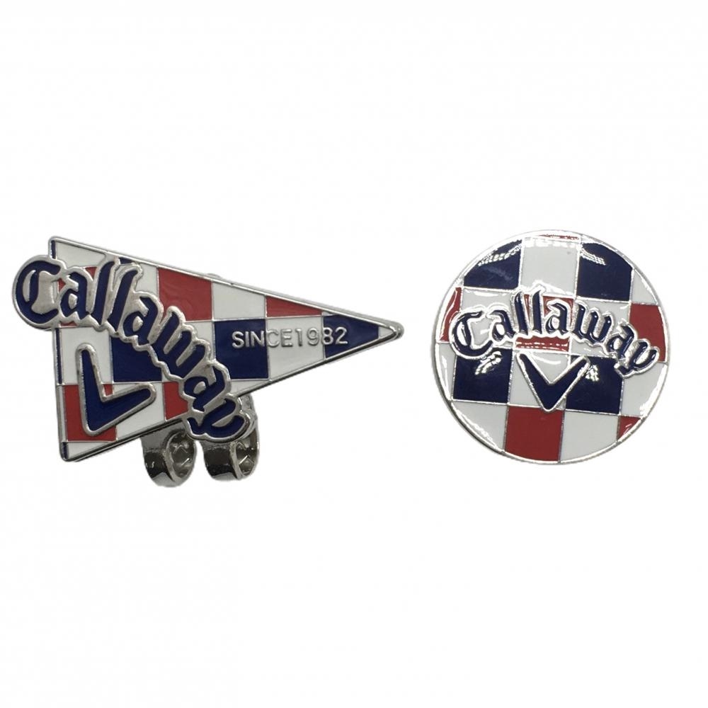 【超美品】キャロウェイ マグネットマーカー 白×ネイビー×レッド ブロックチェックゴルフ Callaway