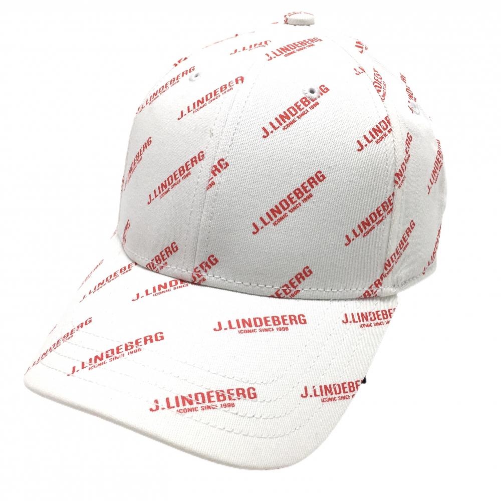 【新品】ジェイリンドバーグ キャップ 白×レッド ロゴ総柄  ONE SIZE   ゴルフウェア J．LINDEBERG