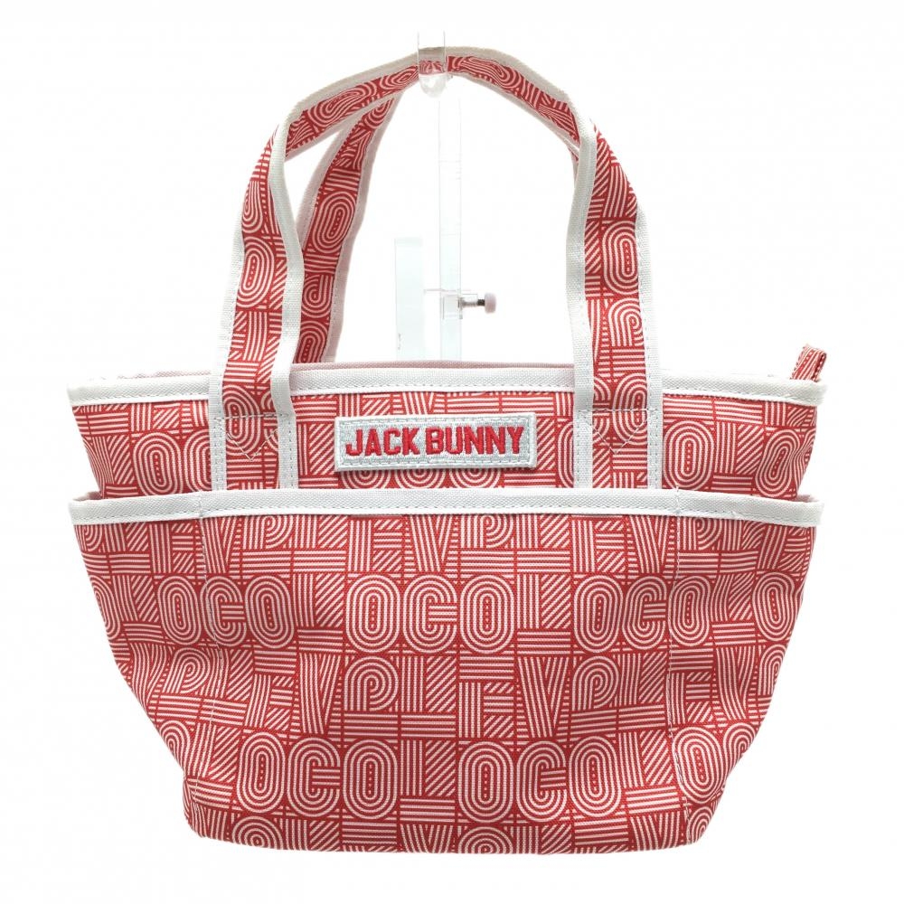 ジャックバニー カートバッグ レッド×白 総柄 内外サイドポケットゴルフ Jack Bunny