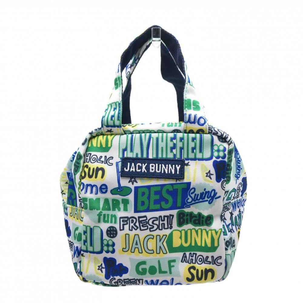 【超美品】ジャックバニー カートバッグ 白×グリーン ロゴ総柄 内ポケット ゴルフ Jack Bunny