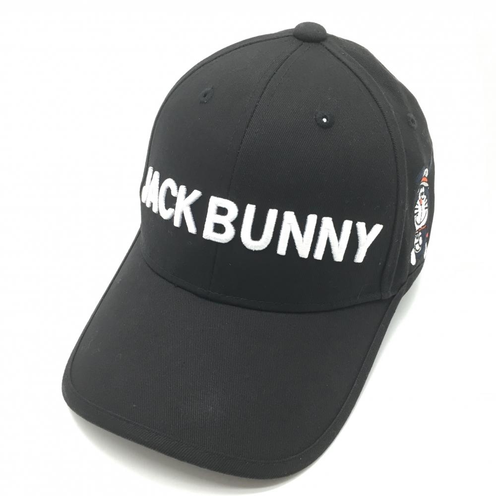 【超美品】ジャックバニー×ドラえもん キャップ 黒×白 立体ロゴ刺しゅう うさ耳ドラえもん FR  ゴルフウェア Jack Bunny
