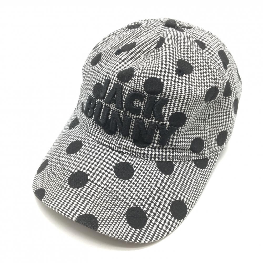 【美品】ジャックバニー キャップ 黒×白 ドット柄 グレンチェック FR  ゴルフウェア Jack Bunny