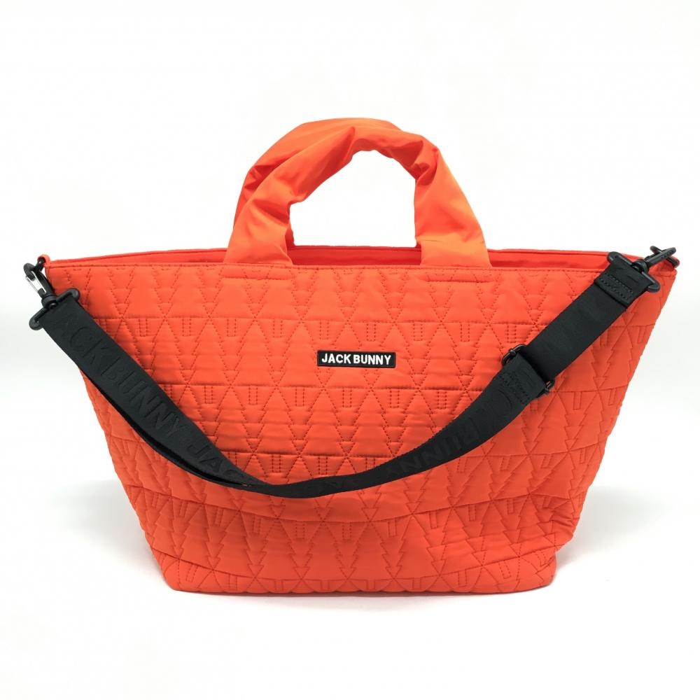 【超美品】ジャックバニー ボストンバッグ オレンジ キルティング 内外ポケット ショルダーストラップ付ゴルフ Jack Bunny