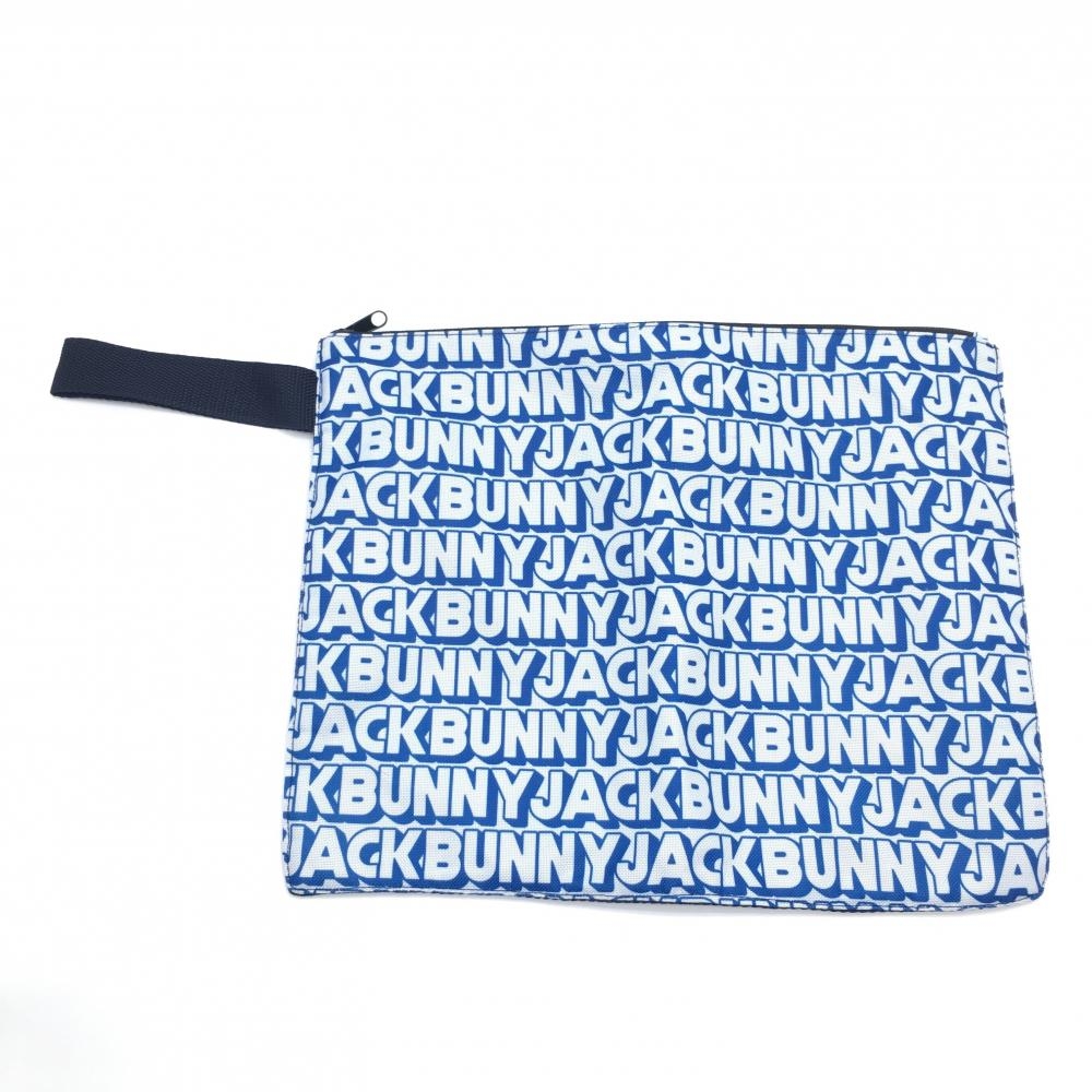 【超美品】ジャックバニー ランドリーポーチ 白×ブルー ロゴ総柄 メッシュ 小物入れ ノベルティゴルフ Jack Bunny