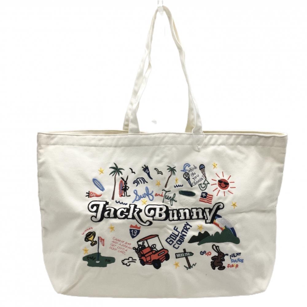 ジャックバニー トートバッグ 白 刺しゅうゴルフ Jack Bunny