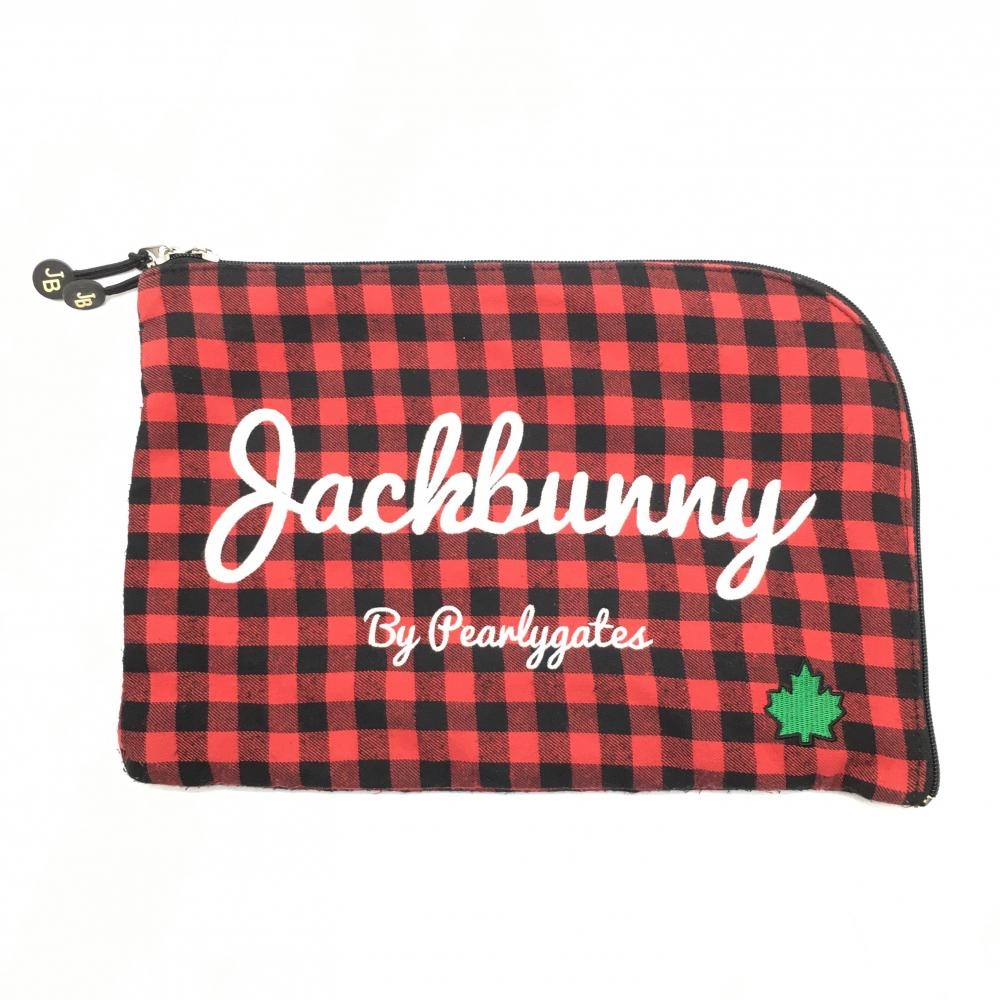 ジャックバニー ポーチ レッド×黒 ブロックチェック ロゴ刺しゅう ゴルフ Jack Bunny