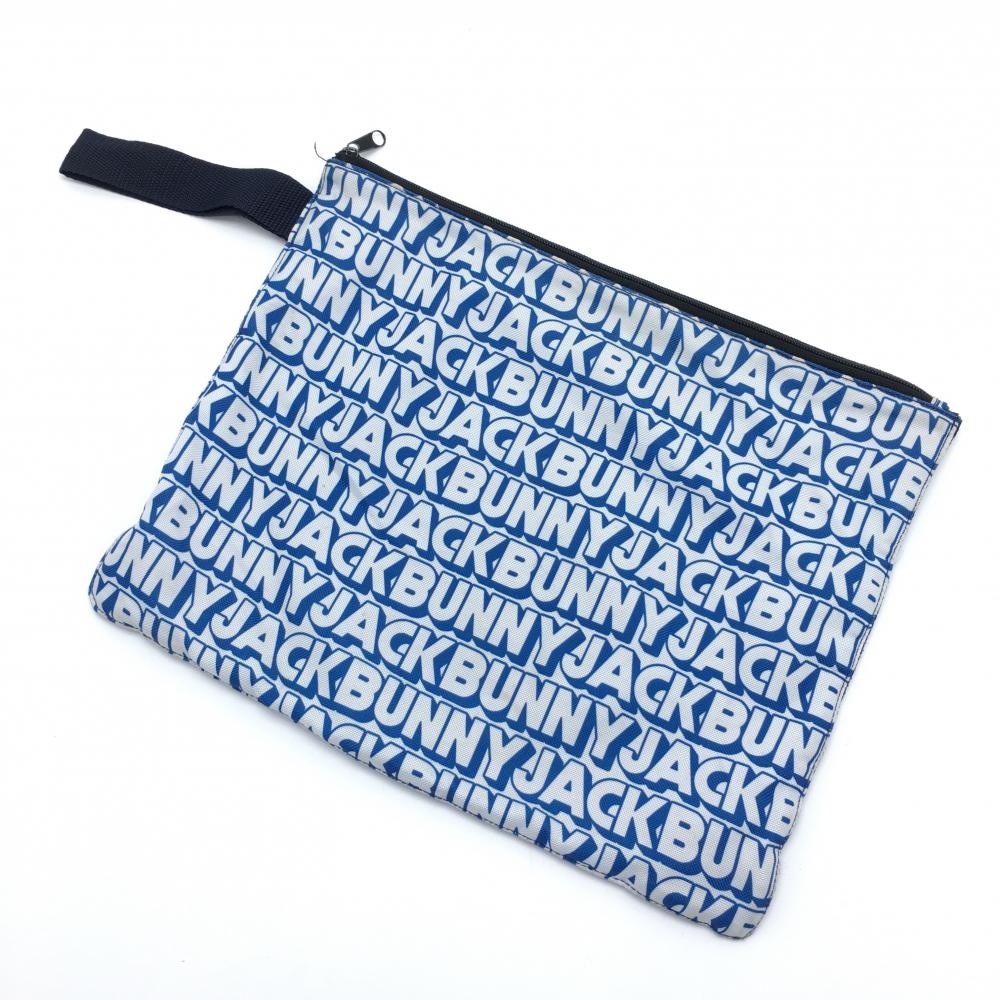 【美品】ジャックバニー マルチポーチ 白×ブルー ロゴ総柄 裏面メッシュ カートバッグ ゴルフ Jack Bunny