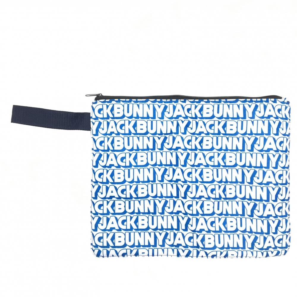【超美品】ジャックバニー ランドリーポーチ 白×ブルー ロゴ総柄 メッシュ 小物入れ ノベルティ ゴルフ Jack Bunny