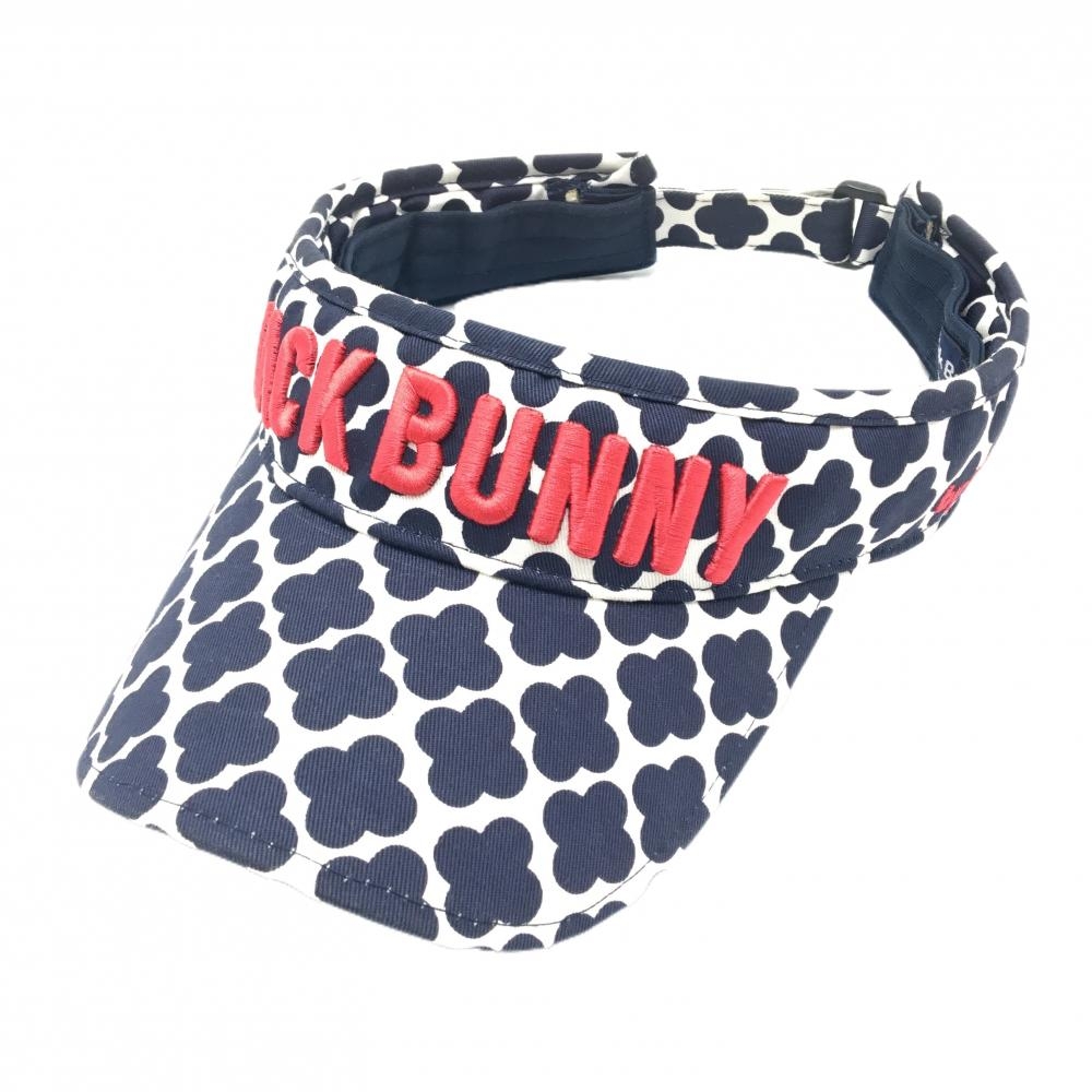 ジャックバニー サンバイザー 白×ネイビー 総柄 立体ロゴピンク FR  ゴルフウェア Jack Bunny