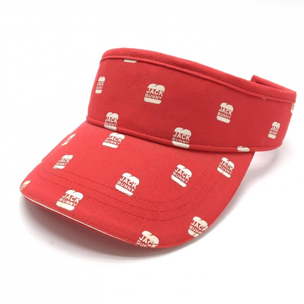 【美品】ジャックバニー サンバイザー レッド×白 総柄 FR   ゴルフウェア Jack Bunny