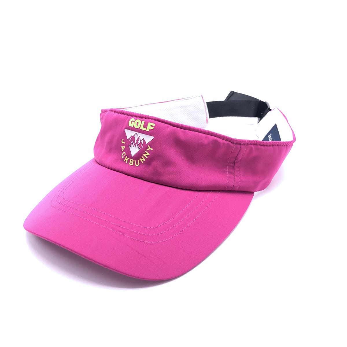 【美品】ジャックバニー サンバイザー ピンク×イエロー ロゴ  FR   ゴルフウェア Jack Bunny