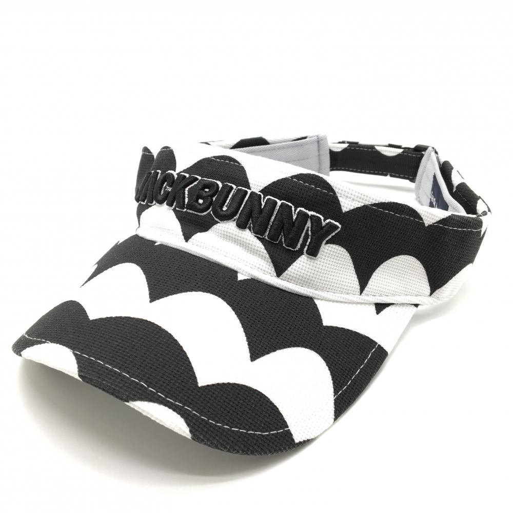 【美品】ジャックバニー サンバイザー 白×黒 総柄 ロゴ刺しゅう FR   ゴルフウェア Jack Bunny