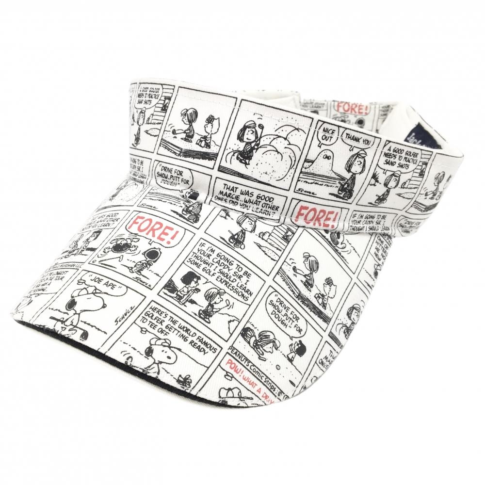 【美品】ジャックバニー×PEANUTS サンバイザー 白×黒 総柄 スヌーピー FR   ゴルフウェア Jack Bunny