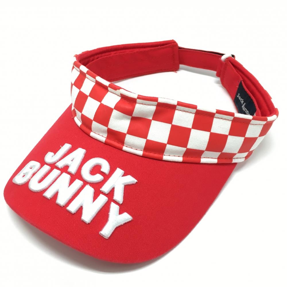 ジャックバニー サンバイザー レッド×白 ブロック柄 立体ロゴ刺しゅう  FR   ゴルフウェア Jack Bunny