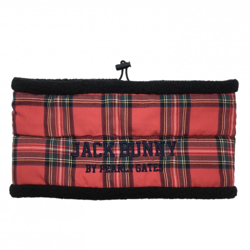 【超美品】ジャックバニー ネックウォーマー レッド×グリーン チェック 裏ボア ドローコード FR  ゴルフウェア Jack Bunny