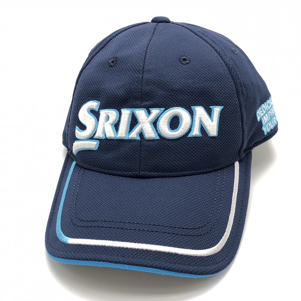 【美品】スリクソン キャップ ネイビー×白 立体ロゴ刺しゅう フリーサイズ ゴルフウェア SRIXON