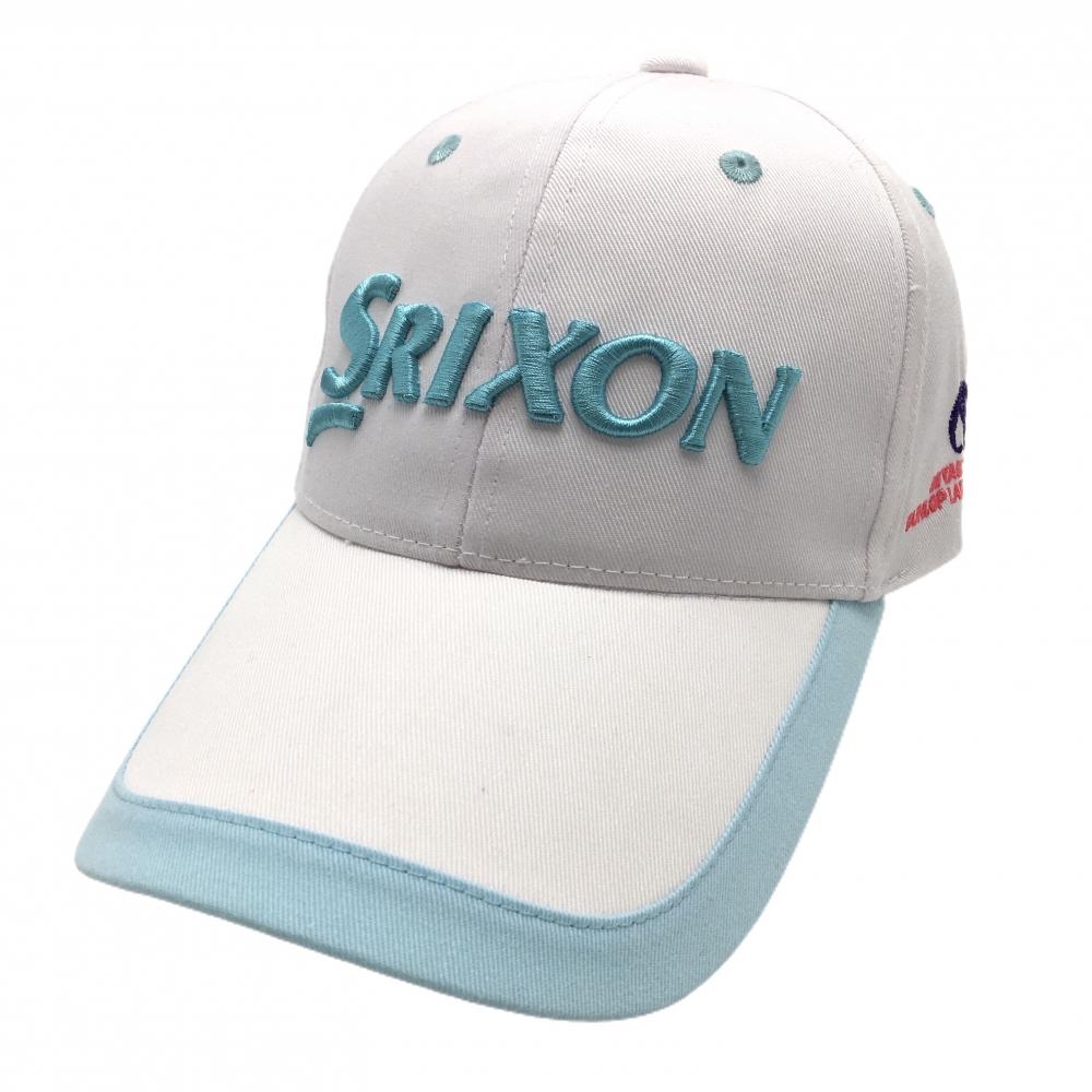 【美品】スリクソン キャップ 白×ライトブルー ロゴ刺しゅう フリー   ゴルフウェア SRIXON
