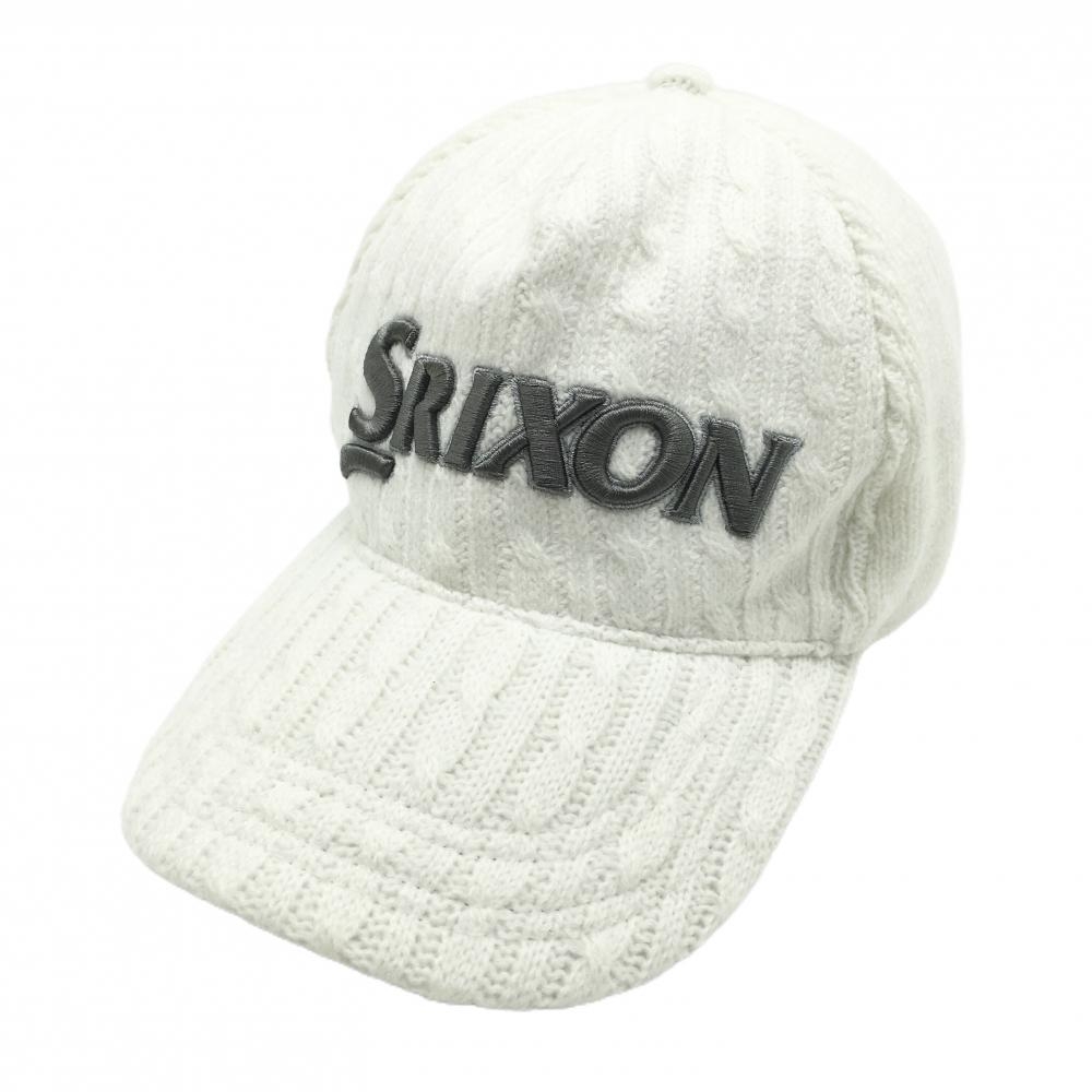 スリクソン ニットキャップ 白 ケーブル編み 立体ロゴグレー   ゴルフウェア SRIXON