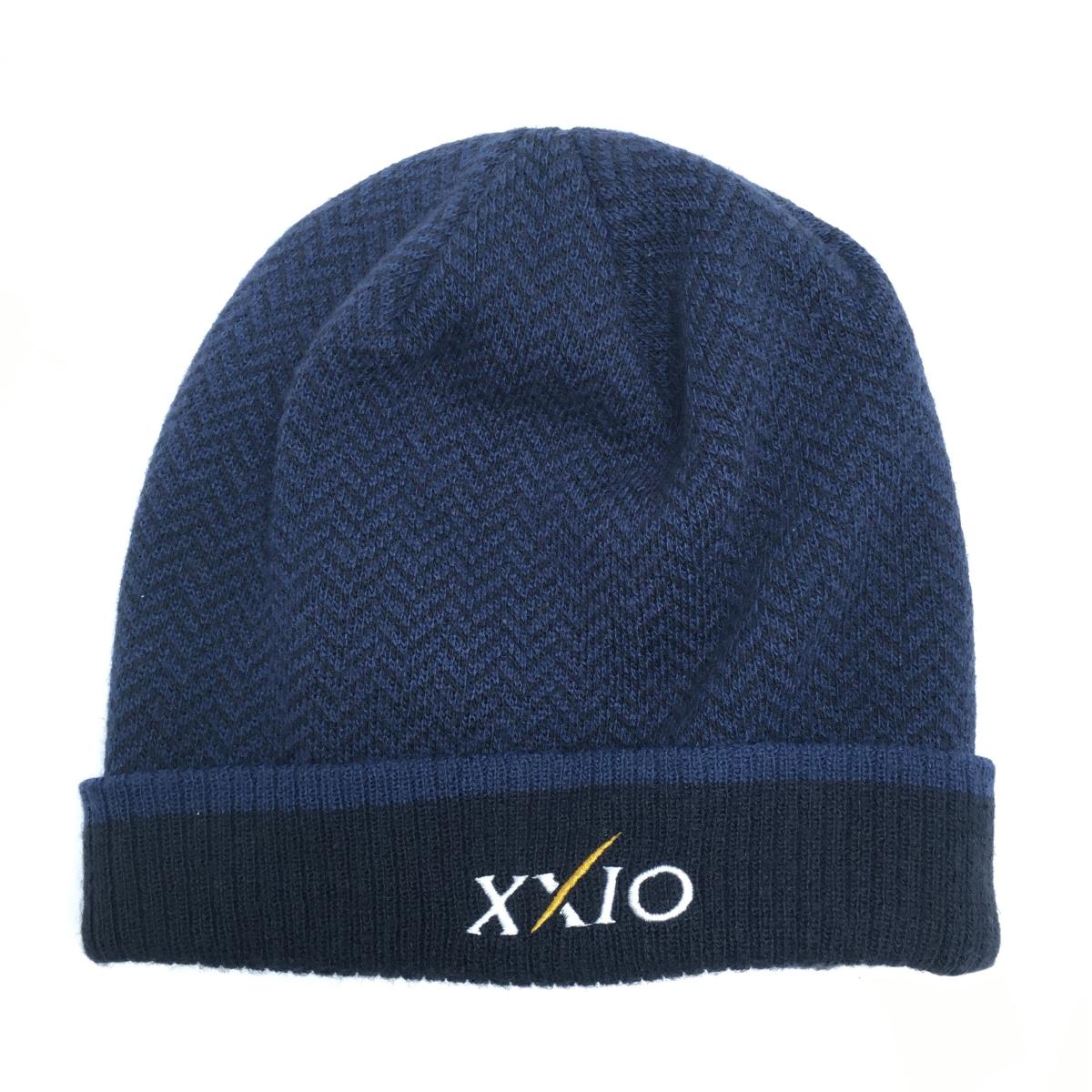 【超美品】ゼクシオ ニット帽 ネイビー 一部ヘリンボーン柄    ゴルフウェア XXIO
