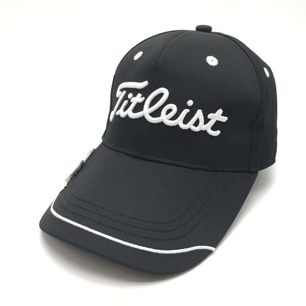 【超美品】タイトリスト×フットジョイ キャップ 黒×白 ロゴ刺しゅう マーカー付き  ゴルフウェア TITLEIST