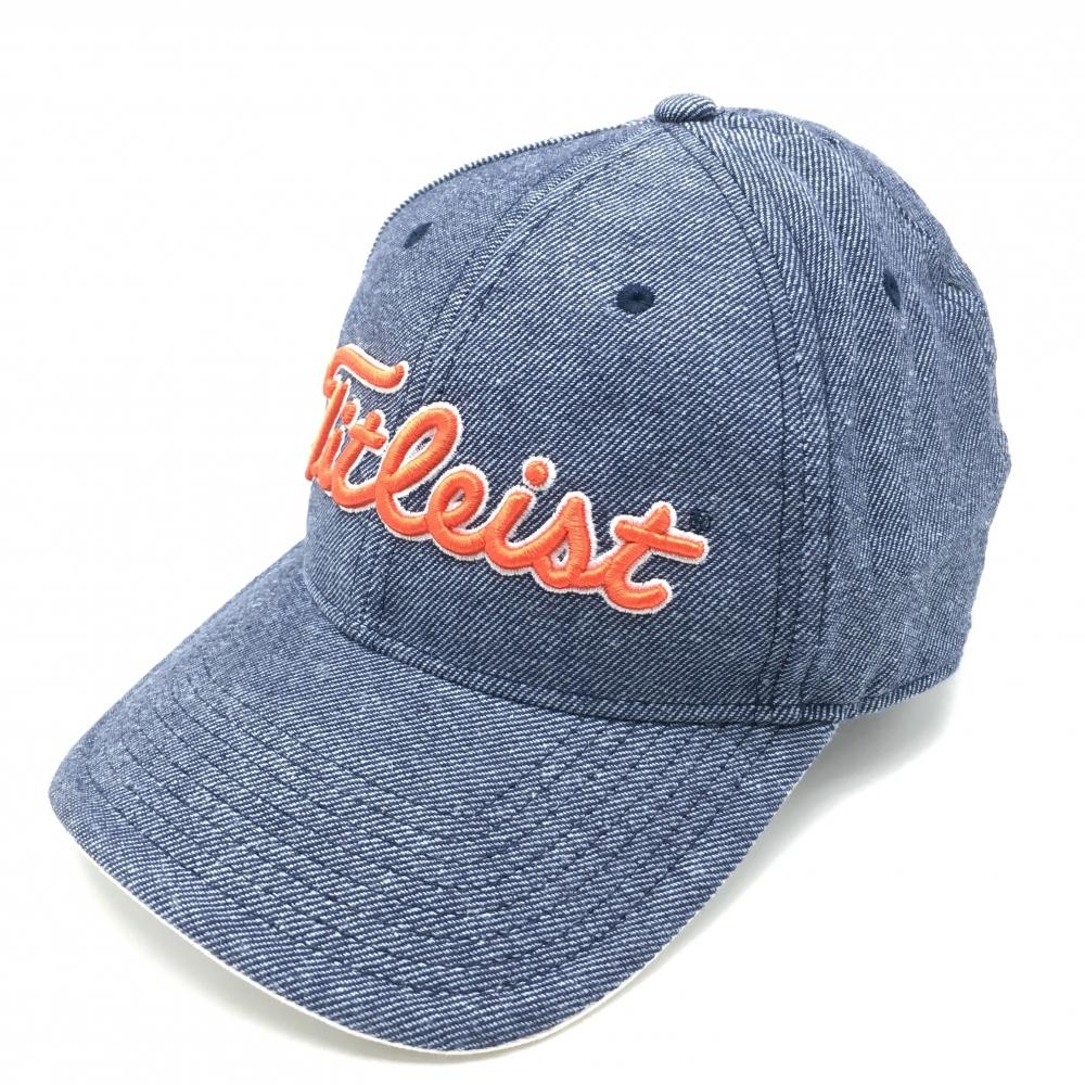 【美品】タイトリスト キャップ ネイビー×オレンジ 斜めストライプ調 立体ロゴ刺しゅう   ゴルフウェア TITLEIST