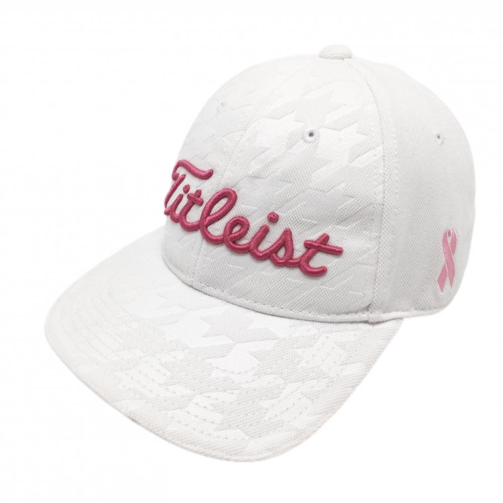 タイトリスト キャップ 白 千鳥格子地模様 ロゴピンク  サイズ表記無し   ゴルフウェア TITLEIST