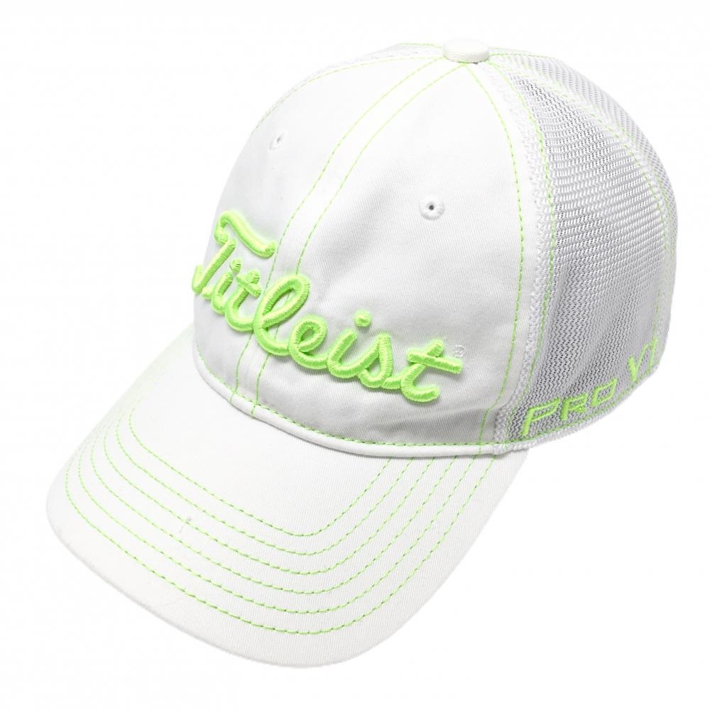 【美品】タイトリスト メッシュキャップ 白×ライトグリーン 立体ロゴ刺しゅう   ゴルフウェア TITLEIST