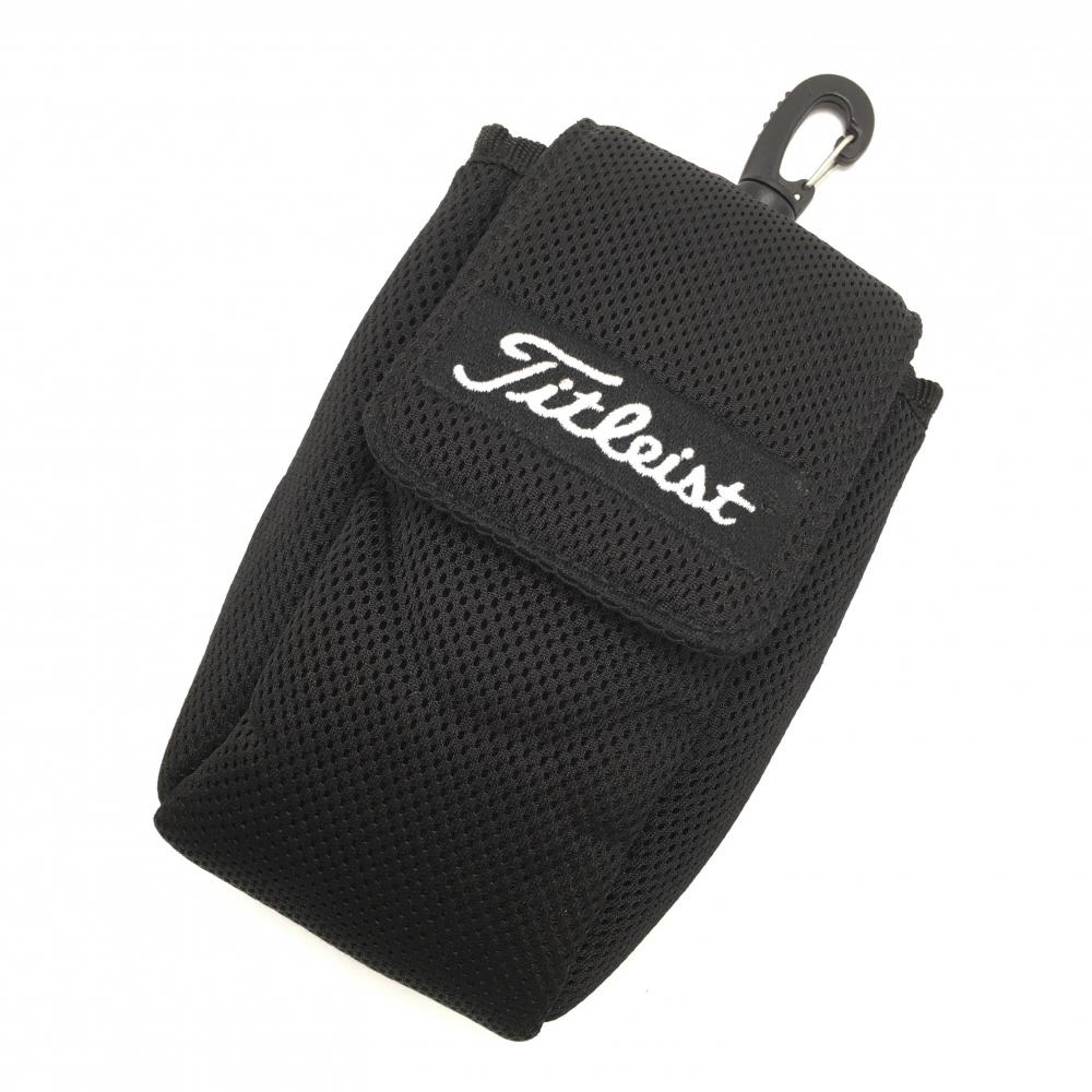 【超美品】タイトリスト ポーチ 黒×白 カラビナ付 ボールケース 小物入れゴルフ TITLEIST