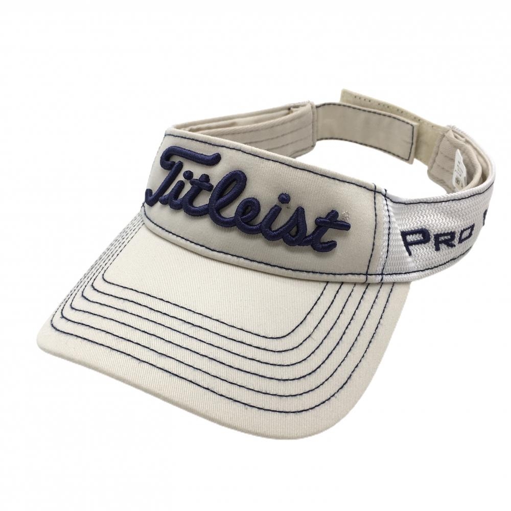 【美品】タイトリスト サンバイザー ベージュ×白 PRO V1 フットジョイ ステッチ 表記なし  ゴルフウェア TITLEIST