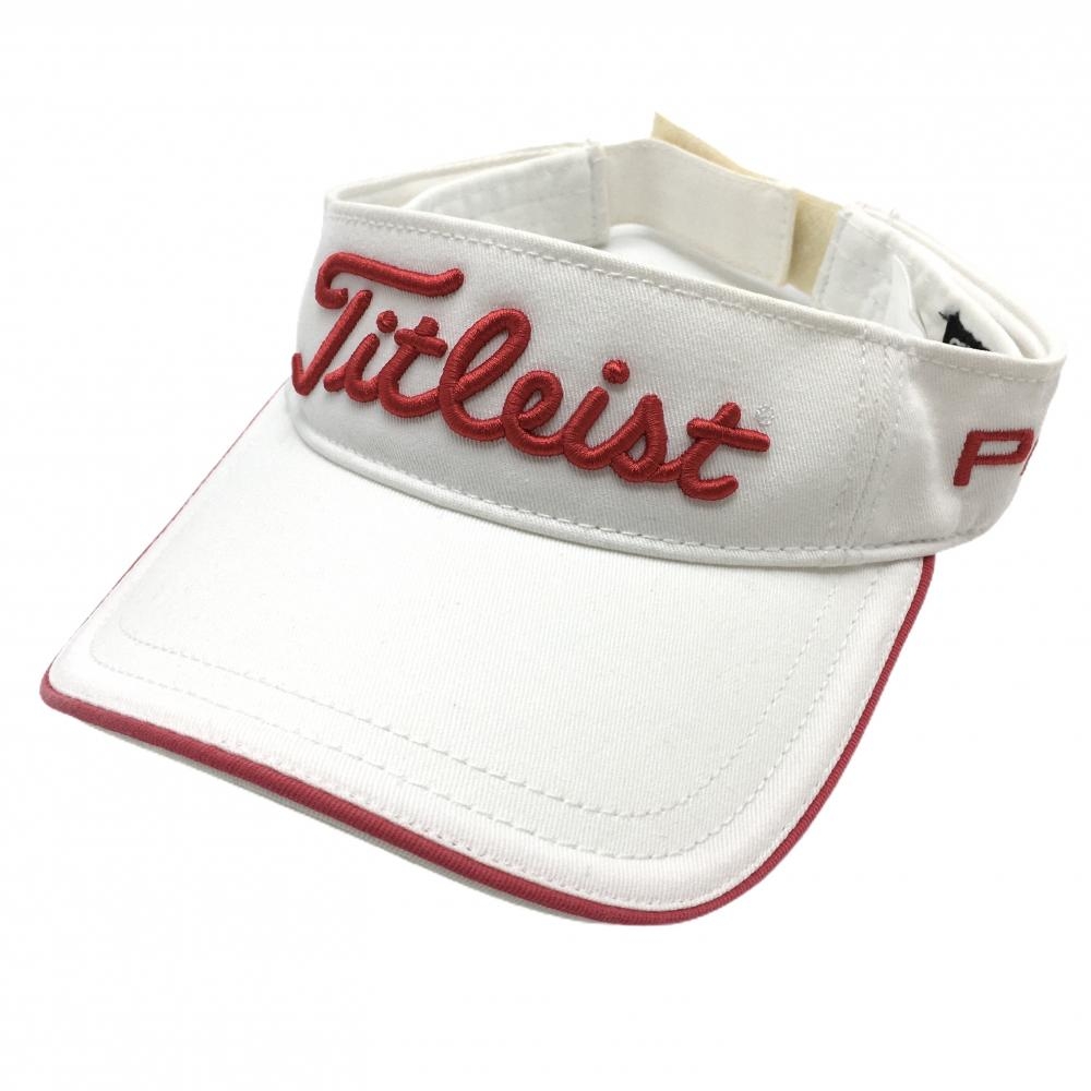 タイトリスト サンバイザー 白×レッド フットジョイ PRO V1 表記なし  ゴルフウェア TITLEIST