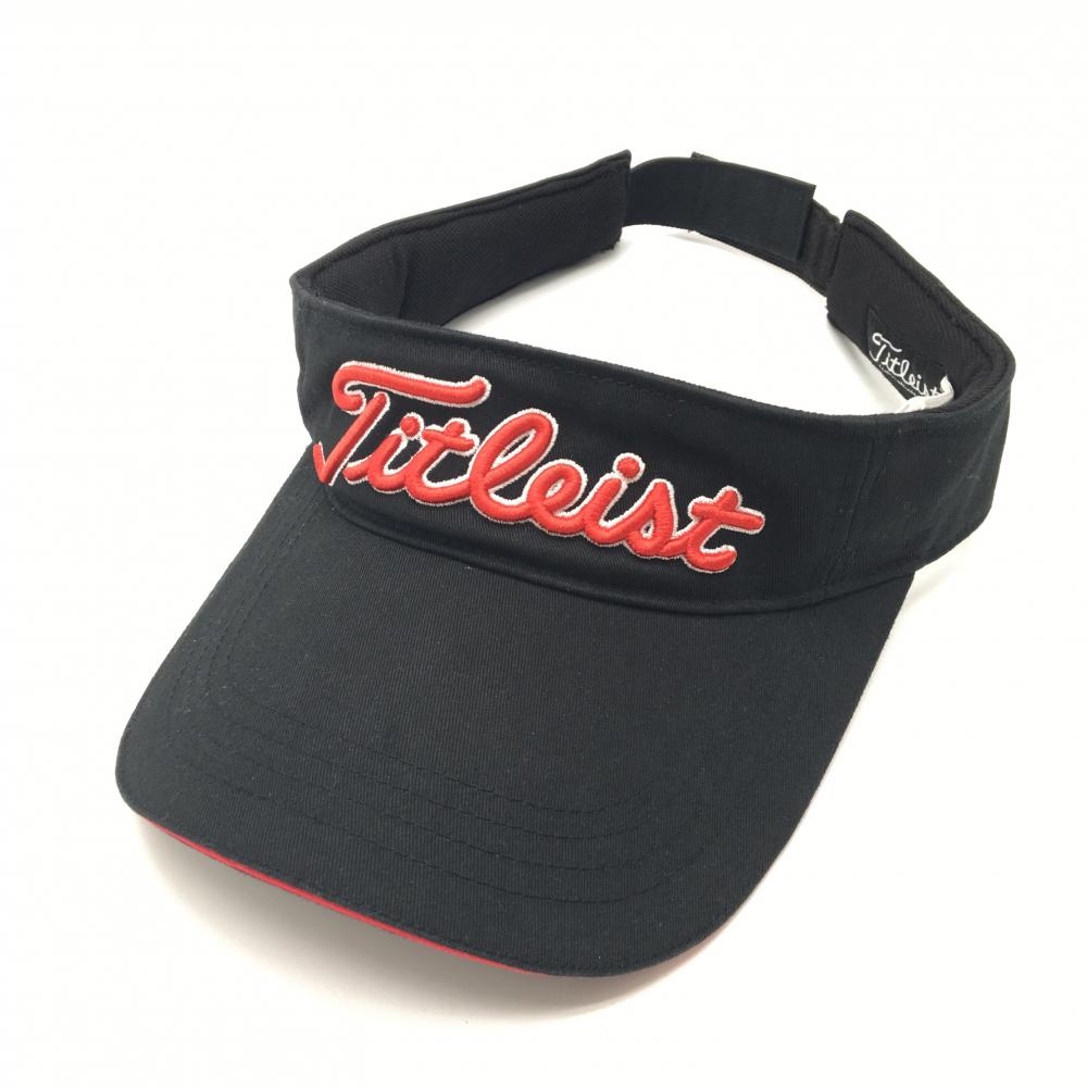 【超美品】タイトリスト サンバイザー 黒×レッド フットジョイ 綿100％ 立体ロゴ フリーサイズ(57～59cm)  ゴルフウェア TITLEIST