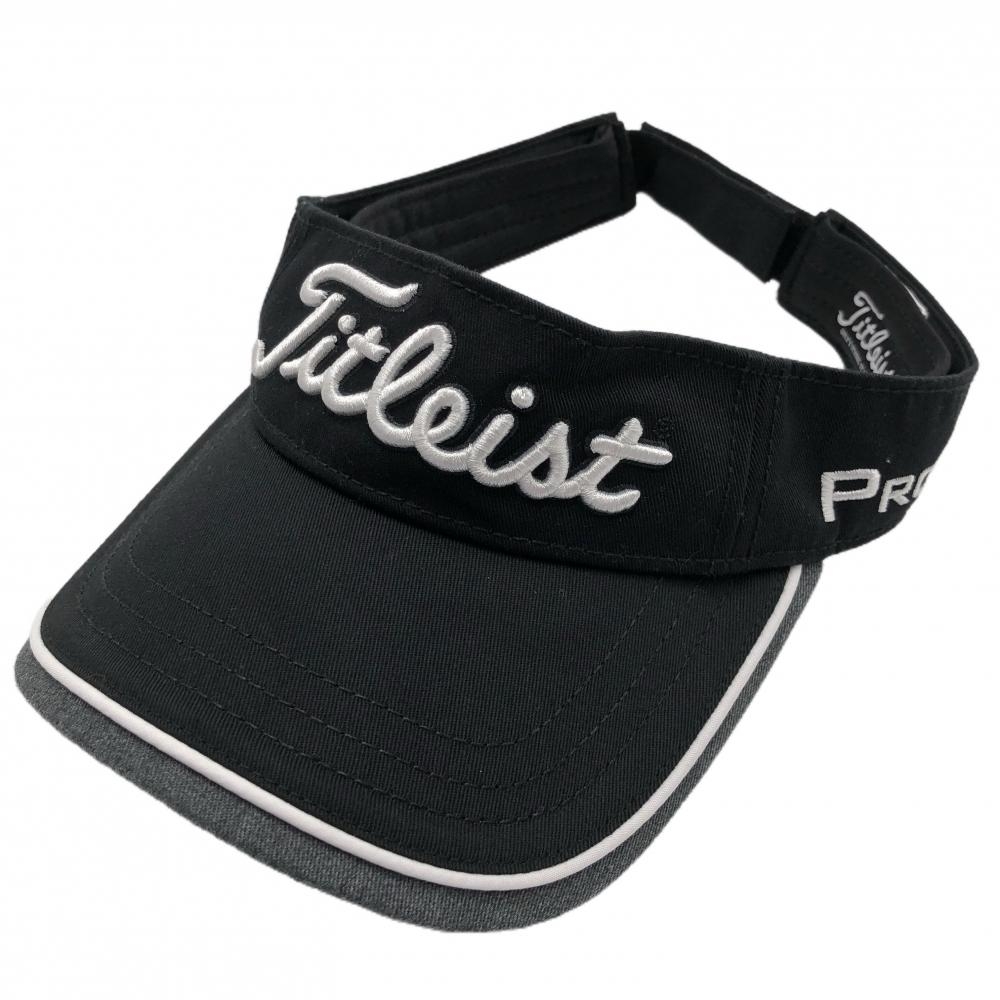 【超美品】タイトリスト サンバイザー 黒×白 立体ロゴ刺しゅう フリー(57-59cm)  ゴルフウェア TITLEIST