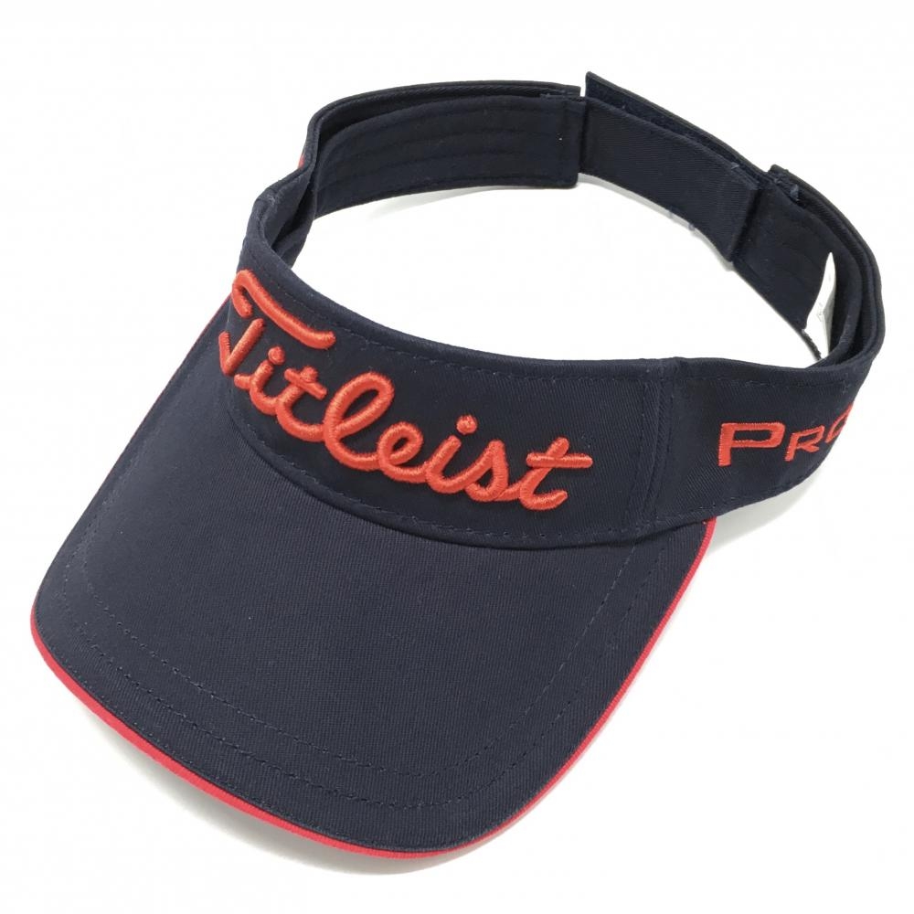 【美品】タイトリスト×フットジョイ サンバイザー ネイビー×レッド ロゴ刺しゅう   ゴルフウェア TITLEIST